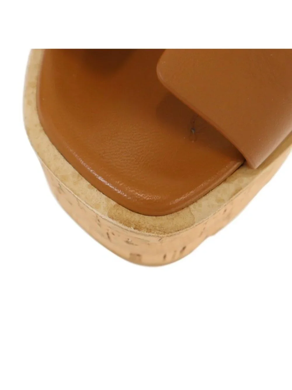 Hermes Eze Platform Cork Sole Leather Sandals Brown